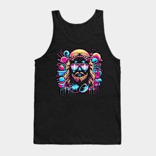 COOL SUNGLASS JESUS PLANETS RETRO 80'S NEON VIBE Tank Top